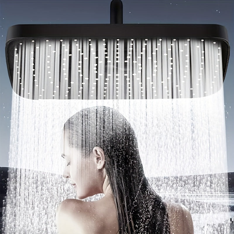 Ducha Cuadrada de Alta Presión Deluxe Rain, Acabado Elegante Plateado/Negro, Montaje en Pared Fácil para una Experiencia de Baño Premium, Decoración de Regalo para Navidad/Halloween