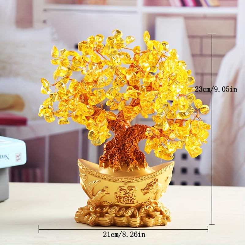 Árbol de Cristal de Oro - Decoración de la Fortuna del Feng Shui, Planta de Interior/Exterior, Ornamento de Escritorio, Estilo Bonsái de Cristal Natural, Decoración de Oficina | Árbol de Cristal de Oro | Artesanía de Cristal, Decoración de Cristal