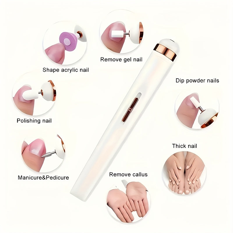 Limas de Uñas Eléctricas Portátil Profesional - 5 Accesorios Incluidos, Recargable USB con Luz LED y Velocidad Ajustable, Ideal para Manicura y Cuidado de Uñas