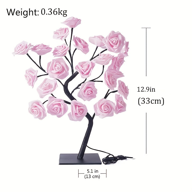 1pc LED Rose Flower Lámpara De Mesa, Valentine Tree Fairy Lights 24LED Rose Flower Tree Lights Día De San Valentín USB Lámpara De Mesa Fairy Maple Leaf Night Light Fiesta En Casa Navidad Boda Dormitorio Decoración Regalo