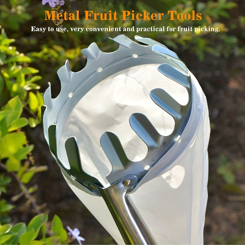 1pc Herramienta Recogedor de Frutas Metálica, Palo Telescópico No Incluido, Alcance Alto para Dátiles, Nueces y Caquis - Accesorio Fácil para Cosecha en Jardinería