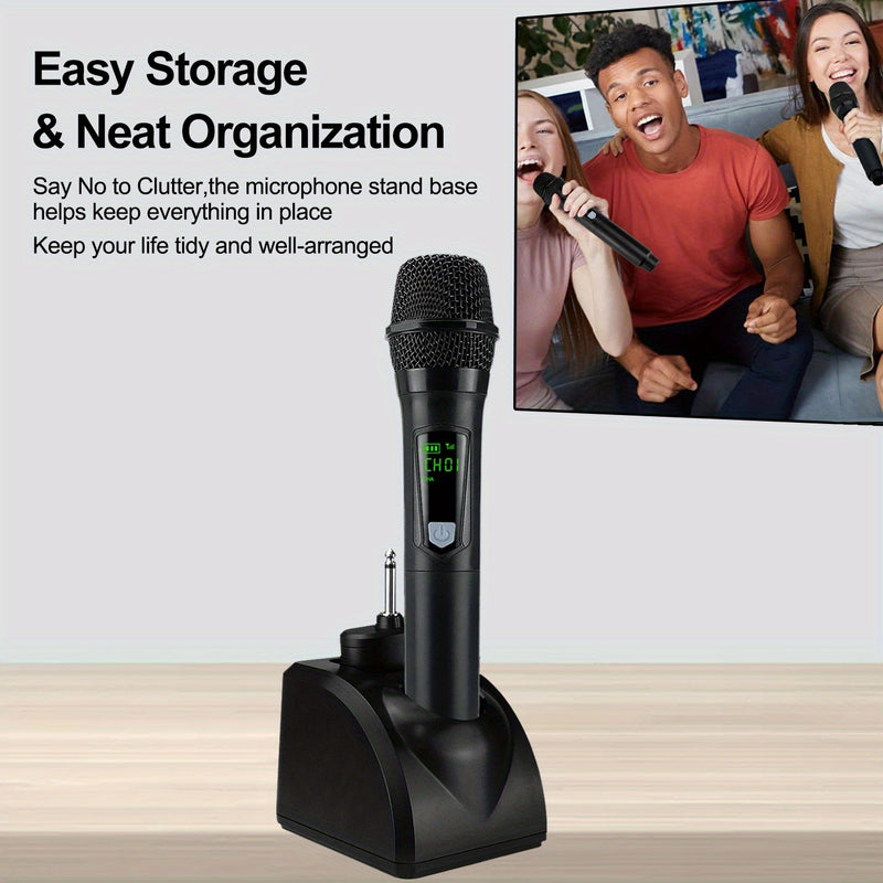 Micrófono inalámbrico portátil Y108 de Heikuding con adaptador de 3,5 mm, recargable por USB 2,4 GHz, indicador de batería y control de volumen, diseño ergonómico para actuaciones en vivo, conciertos, bodas, karaoke, micrófono para cantar, equipo de conc