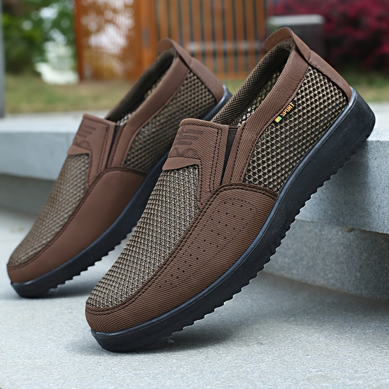 Zapatillas Casuales de Negocios para Hombre, Zapatillas Slip-On - Malla Ligera y Material PU Transpirable, Adecuadas para Senderismo al Aire Libre, Entrenamiento y Uso Diario en Todas las Estaciones - Estilo Urbano Gris/ con Suela de PVC, Diseño Moderno