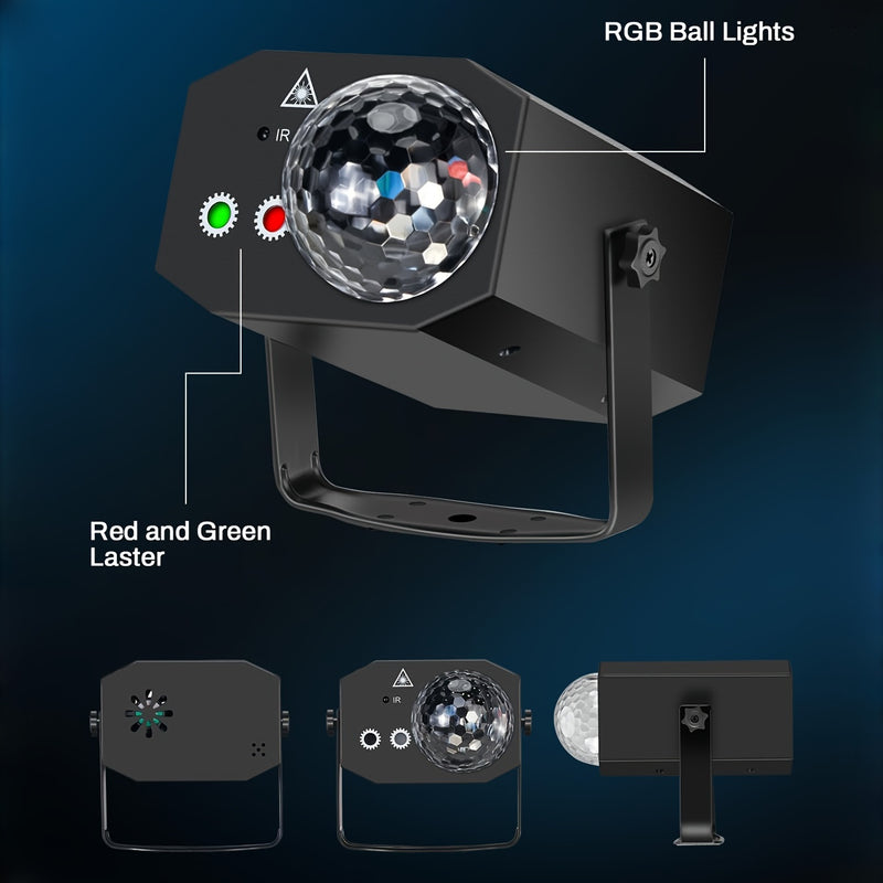 Luces de Fiesta DJ Disco Ball con Proyección Gobo y Control de Sonido, Cable USB de 3.02 Metros, Luces RGB Estroboscópicas para Fiestas, Promociones, Cumpleaños, Navidad, Bodas y Clubes