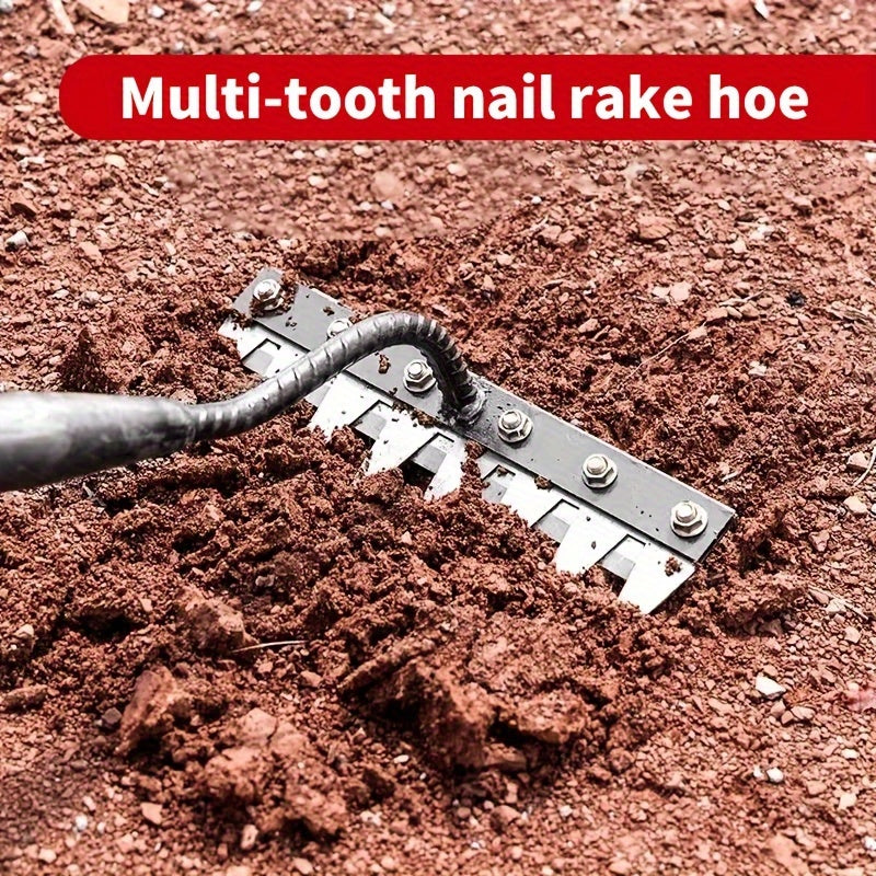 Herramienta de control de malezas de alta resistencia multifuncional - Rastrillo manual para descompactar el suelo con dientes de metal afilados, mango ergonómico para el cuidado de césped, jardinería, arado y ventilación - No requiere electricidad, herr