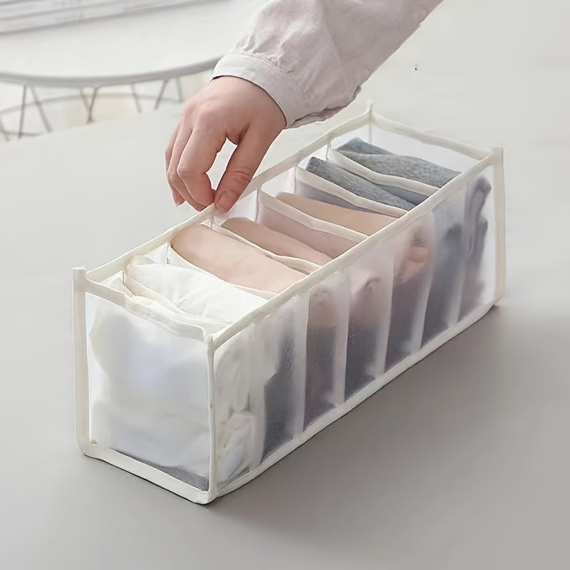 Caja Organizadora de Ropa Interior y Calcetines de 7 Compartimentos para Ahorrar Espacio - Solución de Almacenamiento Multifuncional para Cajones, Adecuada para el Hogar, Dormitorio, Residencia Universitaria