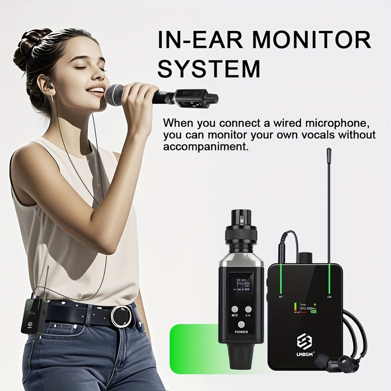 LMBGM UHF Profesionales Auriculares Inalámbricos, Carga USB, Fácil de Monitorear, Pantalla de Color TFT, 16 Frecuencias Seleccionables, Función de Ganancia de Audio, Adecuados para Conciertos, Estudios de Grabación, Representaciones de Escena, Actividade