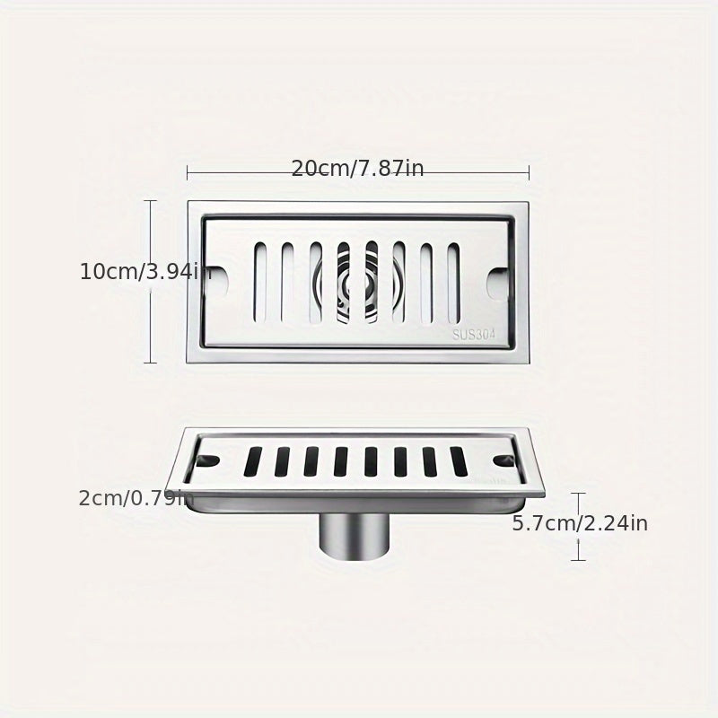 1 Pieza, Desagüe De Piso De Forma Alargada, Filtro De Acero Inoxidable Engrosado De Gran Desplazamiento, Desagüe De Piso A Prueba De Olores, Para Sala De Ducha De Hotel, Accesorios De Baño