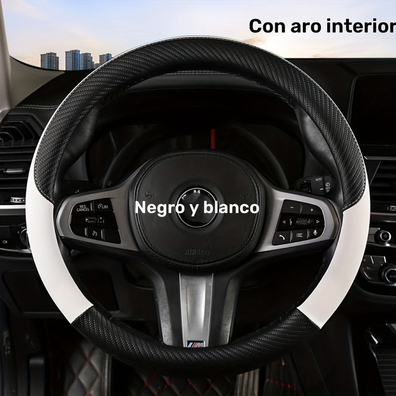 Funda de Volante de Fibra de Carbono Negro y Rojo con Anillo Interior - Cuero PU Antideslizante para Todas las Estaciones, Diseño Deportivo Elegante para Mayor Agarre y Comodidad