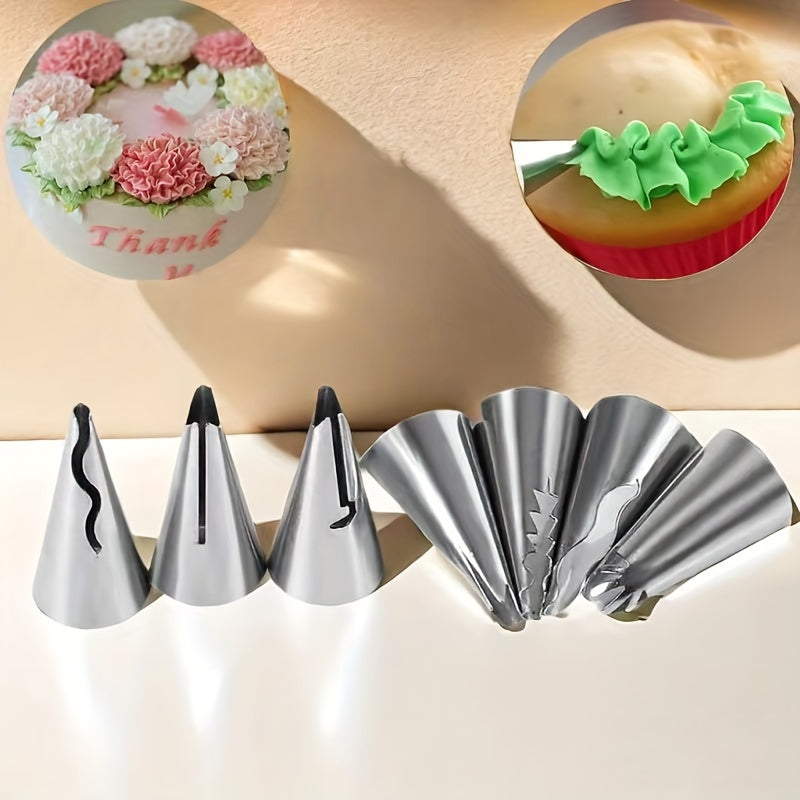 7 piezas de cubiertos de acero inoxidable, patrones divertidos y lunares - Vajilla apta para alimentos - Ideal para hornear en casa, fiestas de cumpleaños, herramientas de decoración de pasteles y postres de bricolaje - Utensilios de cocina duraderos