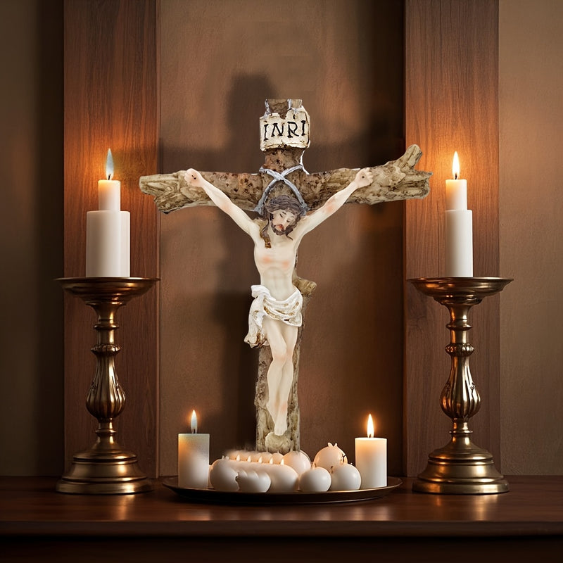 Escultura de Resina al Estilo Vintage con Letrero "INRI" - Decoración Religiosa en 3D Realista para Paredes de Semana Santa, Regalo Inspirador Perfecto para el Hogar o la Iglesia