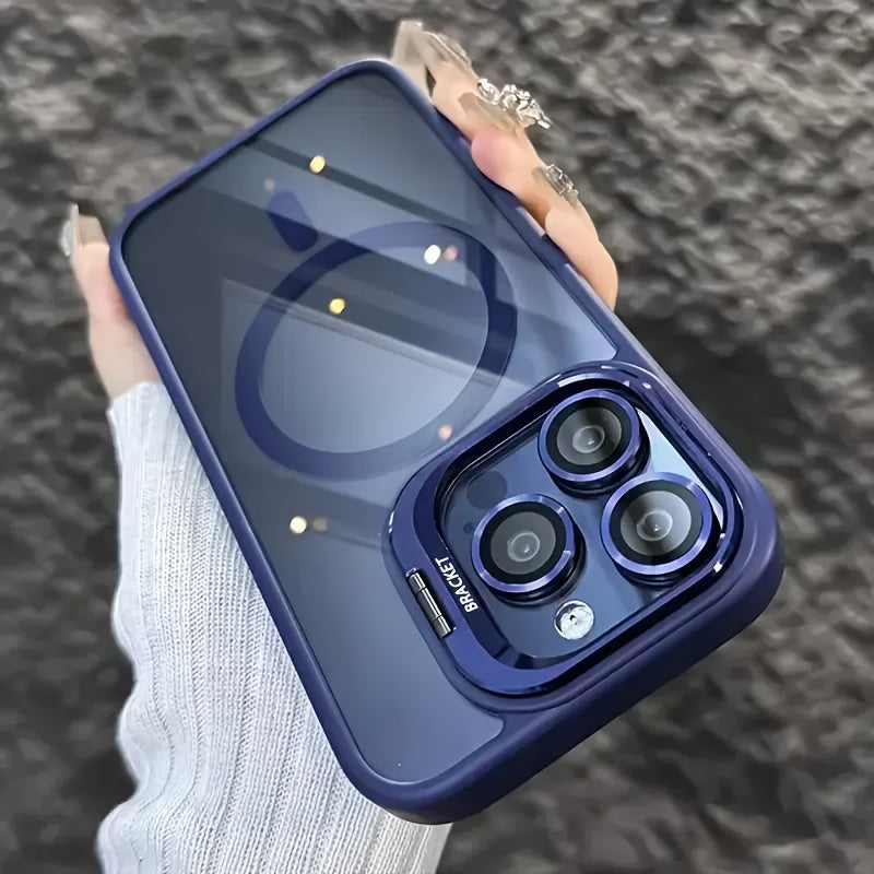 Funda metálica semitransparente antideslizante y antigolpes premium para iPhone 16, 15, 14, 13 y 12 Pro Max, además de 14 y 15 Plus, con cierre magnético, carga inalámbrica y protección contra caídas, incluye cubierta protectora para el lente de la cámar