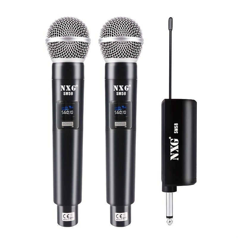 NXG Micrófono inalámbrico, sistema de micrófono de karaoke doble, equipado con un receptor recargable, conjunto de micrófono dinámico inalámbrico mini, adecuado para cantar, bodas, DJs, fiestas y discursos.