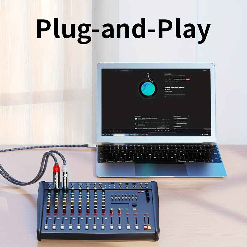 RIKSOIN Cable Y-Splitter de Audio Estéreo Trenzado de Alta Fidelidad USB-C a Dual 6.35mm TS, Conectores Chapados en Oro - Ideal para Amplificadores, Consolas de Mezcla, Altavoces, Smartphones y Portátiles