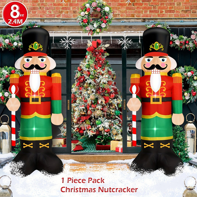 Soldado Cascanueces Gigante Iluminable de 243.84 cm - Decoración Navideña para Jardín y Césped con Ventilador Integrado y Cuerdas de Anclaje, Diseño Rojo y Verde en Forma de Cascanueces para Exteriores, Adorno Inflable de Navidad