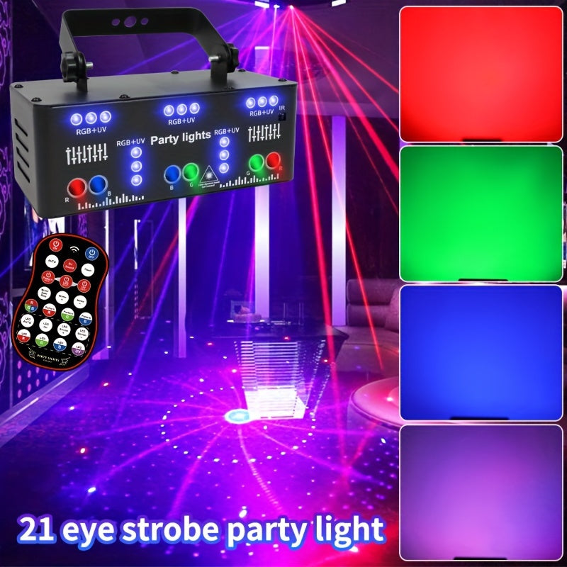Luces de Fiesta Disco RGB UV con 21 Ojos y Activación por Sonido, Efectos de Iluminación Estroboscópica Interior, Control DMX512 para Hogar, Karaoke, Cumpleaños, Boda, Bar y Decoraciones Festivas (), Iluminación para Eventos Interiores | Acabado Elegante
