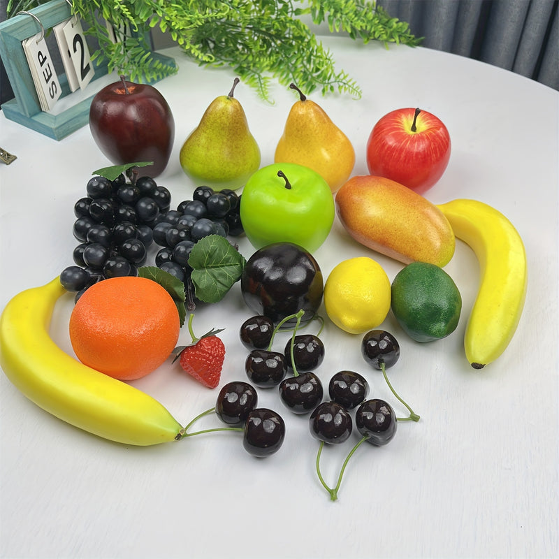 Paquete de frutas artificiales, frutas falsas para decoración del hogar, juego de frutas de simulación, decoración de fiestas de Navidad, modelo de frutas para sesiones fotográficas, fresa falsa, mango, plátanos. Total 20 piezas/juego