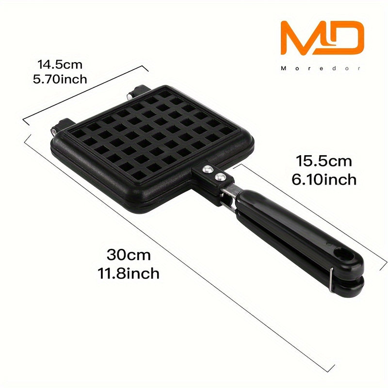 1pc MOREDOR Mini Máquina para Waffles - Sartén Rectangular Antiadherente de Doble Cabeza con Mango Antiescaldado y Revestimiento Fácil de Limpiar para Panqueques, Paninis, Desayunos, Bocadillos - Segura en Estufa, Sin Necesidad de Electricidad, Pequeña M