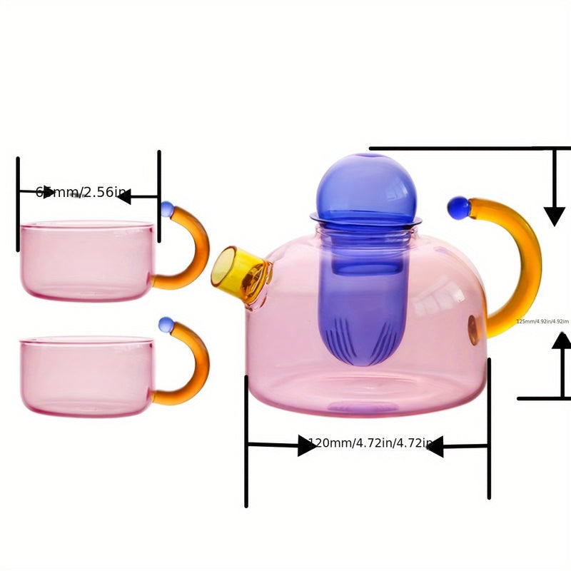 Tetera de vidrio borosilicato resistente a altas temperaturas con diseño geométrico y contraste de colores, apta para microondas, reutilizable, solo lavado a mano, ideal para Halloween, Navidad, Pascua y más