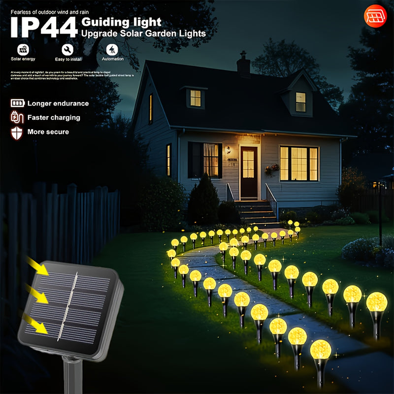 Paquete de 20 Luces Solares para Jardín al Aire Libre - Encendido/Apagado Automático, Carga Solar con Batería de Litio, Instalación en Estaca para Césped, Bodas, Fiestas y Patios - Decoraciones de Bolitas Amarillas Doradas - Construcción Duradera en Plás