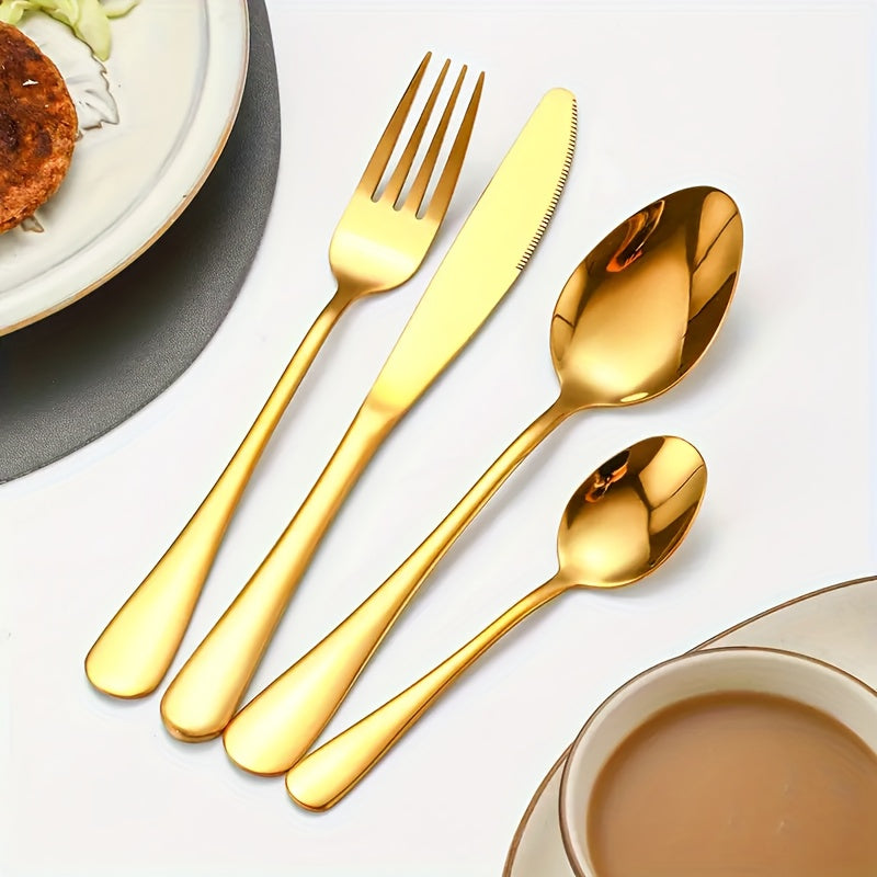 24 piezas de cubertería de acero inoxidable dorado, kit de cubiertos con tenedores, cuchillos, cucharas para hogar, restaurante, apartamento - Utensilios de cocina versátiles para Navidad, Halloween, Pascua, Janucá, Acción de Gracias