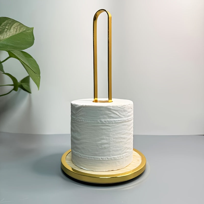 Soporte de papel de cocina elegante con base de bambú y soporte de papel de baño, organizador de encimeras, decoración de oficina, moderno, resistente, soporte de papel de baño.