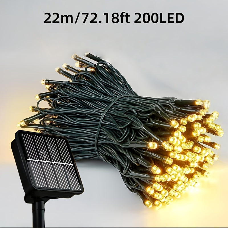 Luz decorativa Solar 5/22M con 20/200 bombillas, cadena de luces de escenario de paisaje solar para exteriores, 8 modos de iluminación, fácil de instalar luz decorativa de patio, adecuada para Navidad, valla de jardín, pabellón de patio, fiesta, boda y d