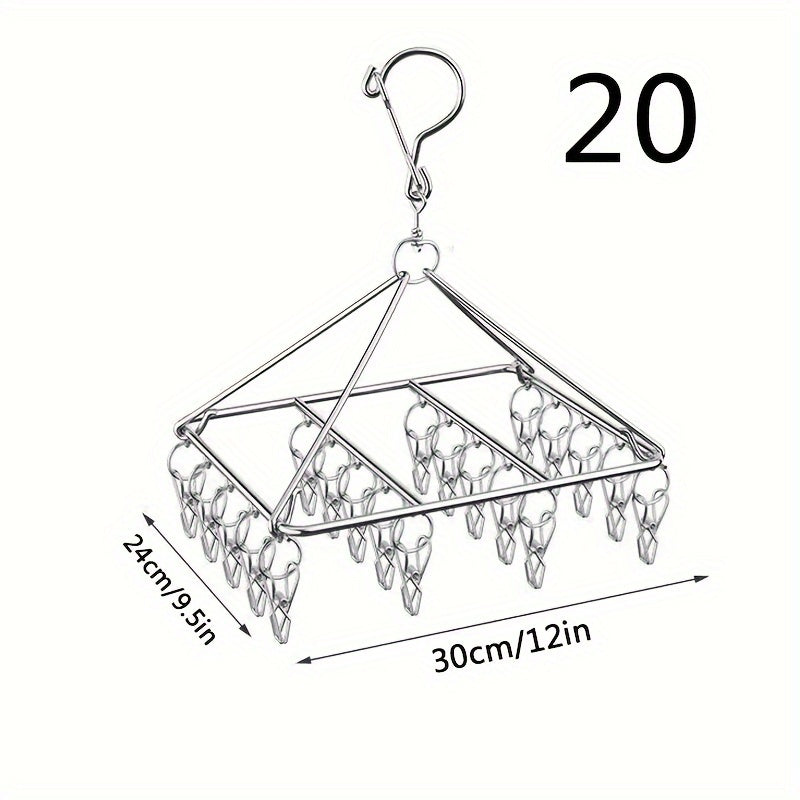 1pc Soporte De Secado De Calcetines De Acero Inoxidable Con Clip Múltiple, Gancho Giratorio A Prueba De Viento, Percha Para Ropa, Soporte De Secado De Ropa Para Calcetines, Sujetadores, Ropa Interior, Accesorios De Lavandería