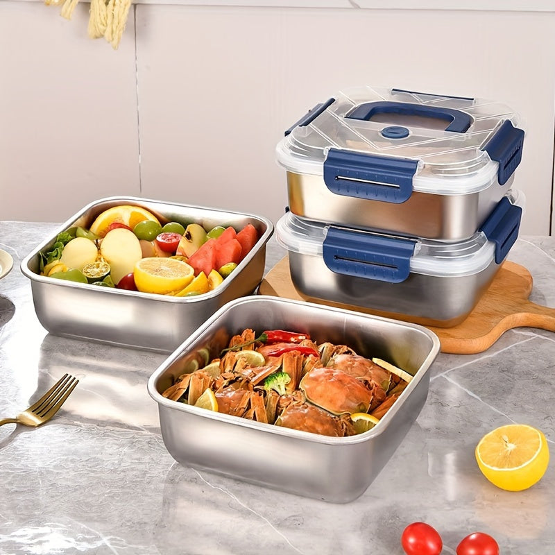 2 Piezas de Contenedores para Alimentos Extra Grandes de Acero Inoxidable con Tapas Azules - 60.87 oz, Antiderrames y Reutilizables, Ideales para Nevera, Loncheras y Preparación de Comidas