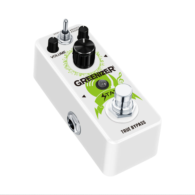 Pedal de Efectos Vintage Analógico Overdrive Greenizer - Recreación del Sonido de Tubo de los 70's, Mini Tamaño con True Bypass