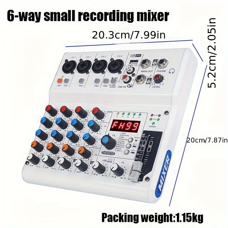 Consola de Mezcla Portátil NXG GX-06, Consola de Mezcla de 6 Canales con Tarjeta de Sonido USB, Controlador de Grabación de Sonido, Interfaz, para Grabación de Juegos en PC y Transmisión de Medios