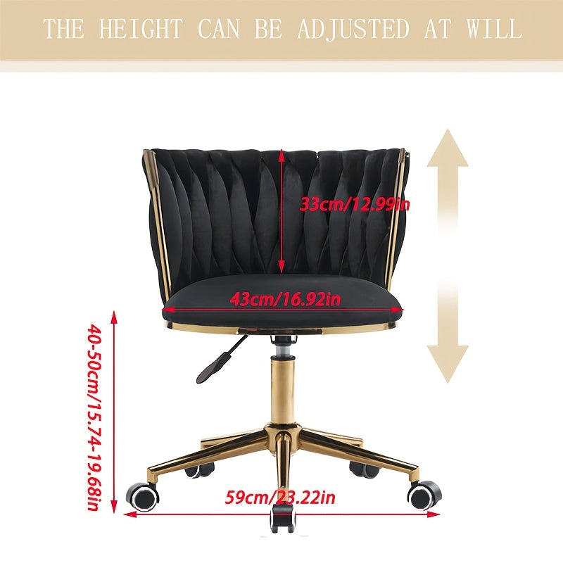 Silla giratoria de terciopelo dorado para maquillaje, con respaldo tejido, altura ajustable y giro de 360°, ideal para tocador, salón de belleza, mesa de manicura, escritorio de estudio y computadora