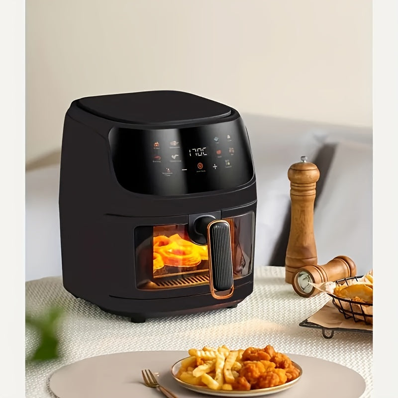 Freidora de aire de gran capacidad de 6 litros con programas de cocción inteligentes y control táctil - 900 W, 110-130 V, diseño negro elegante para papas fritas crujientes, alas de pollo, snacks - Cocina saludable sin aceite, electrodoméstico multifunci