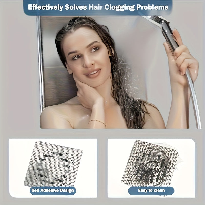 50/100 Pegatinas autoadhesivas para capturar cabello, adecuadas para duchas, fregaderos de cocina y desagües de baño - Prevención de atascos, tapas de desagüe a prueba de insectos, filtros de cabello para desagües de ducha.