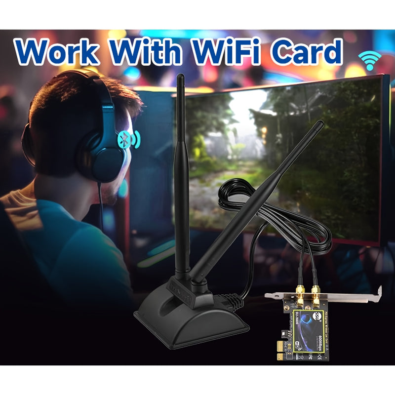 Antena de WiFi 6 6E de triple banda de 6dBi 2,4 GHz + 5 GHz con base magnética para router de WiFi 6 6E, computadora de escritorio con tarjeta WiFi 6E PCI-E y placa base para juegos de WiFi