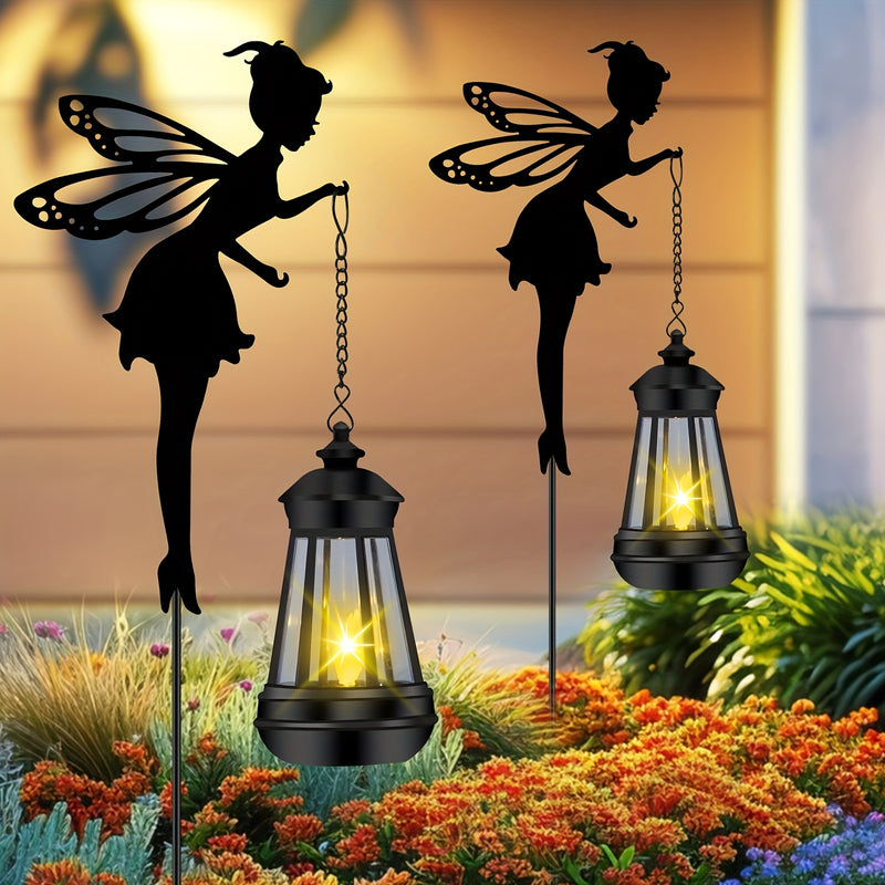 Linterna Solar de Silueta de Hada 1/2 - Luz LED Divertida para Jardín, Decoración Exterior Metálica Impermeable, Perfecta para Patio y Jardines de Rosas, Regalo Ideal para Navidad o Cumpleaños