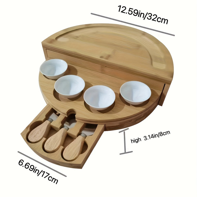 Tablero de queso de bambú plegable con almacenamiento integrado y utensilios para Ramadán y reuniones