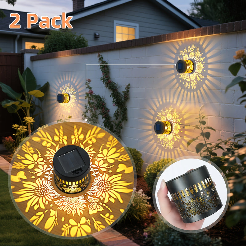 2 Piezas de Faroles Solares para Exteriores, Luces Metálicas Tema Girasol para Jardín, Patio y Cercado, Decoración Exterior, Regalo Ideal para Mamá o Abuela