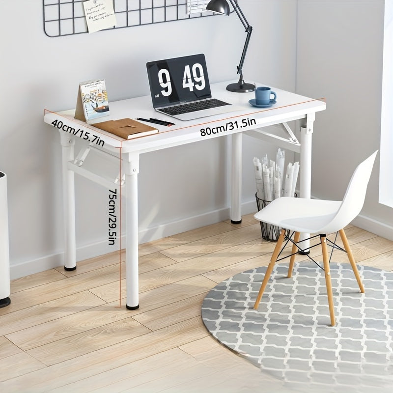 1pc Escritorio Plegable Blanco Moderno - Montaje Fácil, Diseño Compacto para Oficina en Casa, Dormitorios y Espacios Pequeños, Construcción de Madera Dura con Estructura Metálica, Incluye Silla, Estilo Contemporáneo, No Necesita Energía