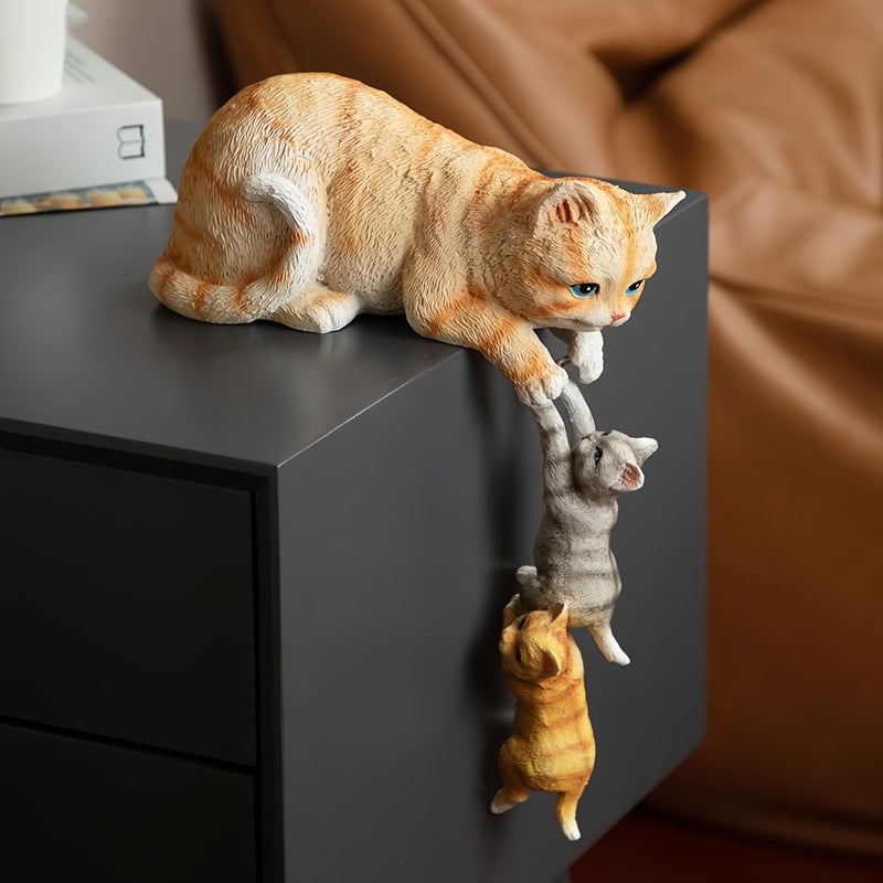 Elegante Figurita de Gato de Resina - Diseño Realista de Madre y Gato, Decoración Creativa para Sala de Estar, Escritorio o Entrada, Regalo Perfecto para Vacaciones, Decoración de Gatos