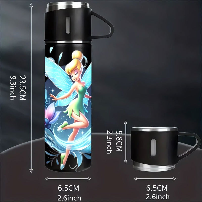 Juego de 1 termo de acero inoxidable Disney Tinker Bell de 17 oz, taza térmica a prueba de fugas con 3 tazas para bebidas frías y calientes, suministros para viajes de negocios y escuela LHB03211