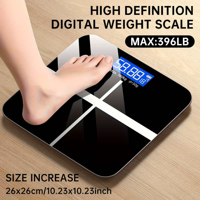 Balanza digital de alta definición, capacidad de 396 lb, pantalla LED, batería AAA no recargable, plástico, plataforma ultra ancha, conmutable KG/libra, sin batería incluida