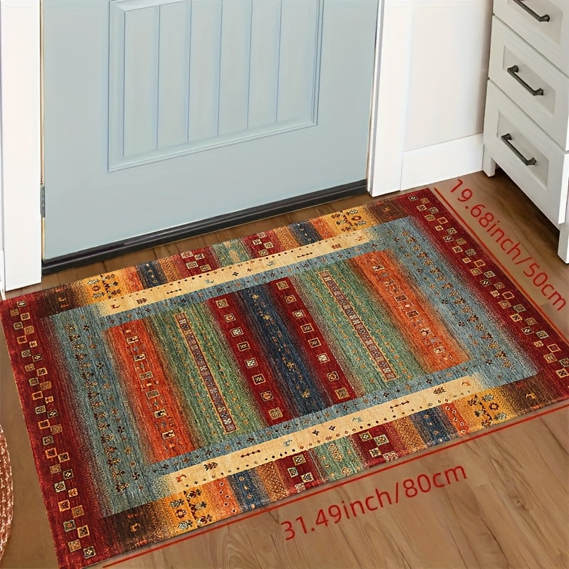 1 pieza de felpudo estilo bohemio con diseño étnico, antideslizante y rectangular, suave y lavable en máquina, fibra de poliéster, adecuado para sala de estar, dormitorio y entrada