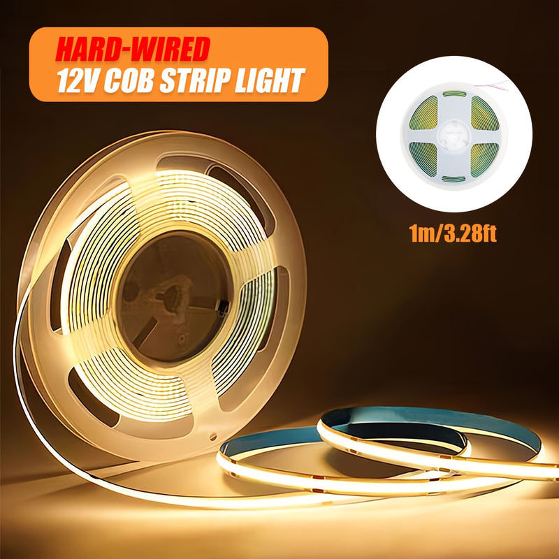 Listones de Luces LED COB Flexibles, 12V Alta Luminosidad (40W), Blanco Natural/Cálido/Frío - Rollo de 1m-5m para Decoración del Hogar DIY, Cocina, Garaje, Paredes de TV y Proyectos de Neón