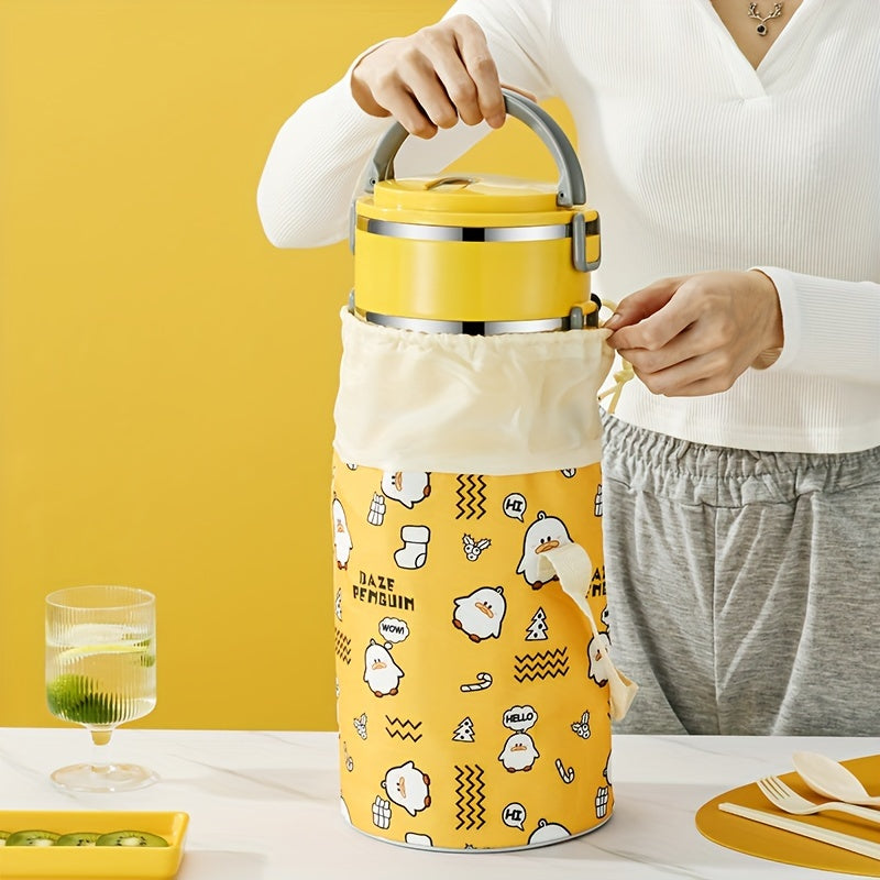1pc Caja Bento Aislada de Acero Inoxidable, 2/3/4 Niveles Apilables con Tema de Letras, Lavado Manual, Material Plástico y Acero Inoxidable, Ideal para Estudiantes, Trabajadores de Oficina, Accesorios de Cocina y Viaje, Vuelta al Colegio