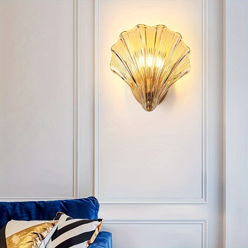 1 pieza de luz de pared de cristal moderno, con concha de vidrio, adecuada para dormitorio, sala de estar, comedor (base de bombilla E14, excluyendo bombilla)