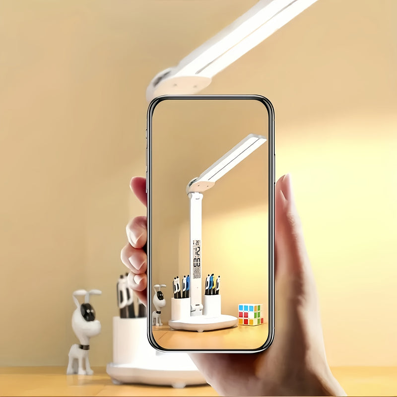 Soporte de bolígrafo de 3 en 1 con doble cabeza, lámpara USB, lámpara de escritorio, luz nocturna, luz de lectura para estudios, luz ambiental decorativa, uso con enchufe USB, control táctil de tres tonos, control de reloj con botón, adecuado para escrit