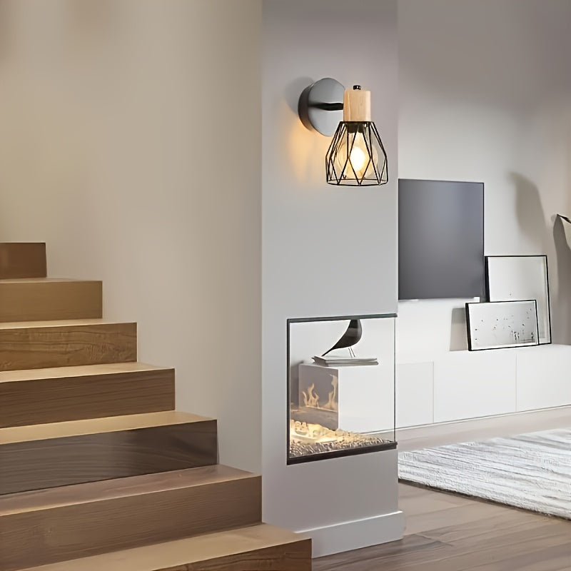 2 Piezas de Apliques Industriales - Lámpara de Pared con Cabeza Ajustable y Jaula Metálica Negra, Iluminación Semi-Encastrada Moderna para Sala, Dormitorio o Cocina, Escaleras - Compatible con Alexa, Base E26 (Bombillas No Incluidas), Luces Laterales Con