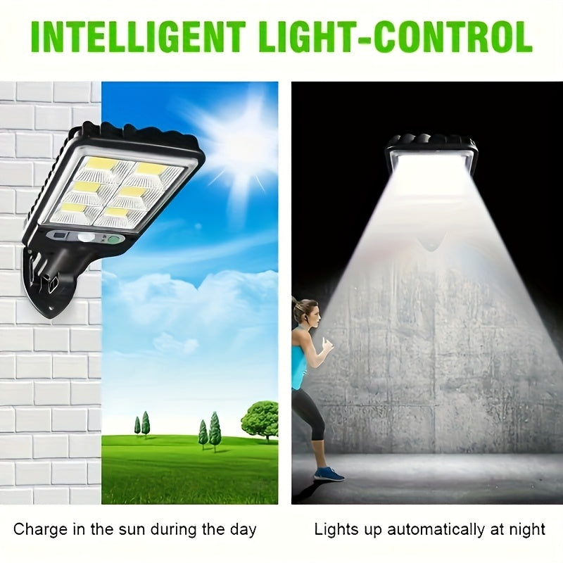 2 luces solares de sendero con sensor de movimiento y control remoto - IP44, resistentes al clima, luces LED amarillas para jardín, garaje, patio trasero y patio, iluminación exterior | Luces solares | Luces resistentes al clima