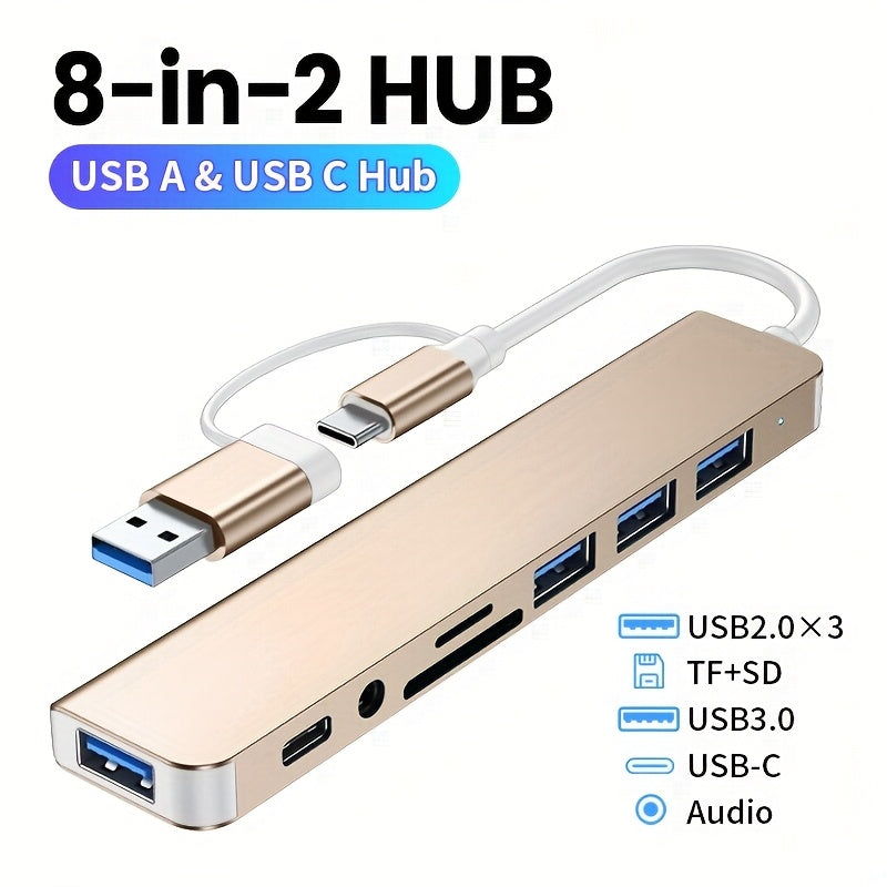 Puente USB 8 en 1 con enchufe de audio, adecuado para tabletas adaptador multi puerto, alimentado por USB, tensión de funcionamiento de 5V, compatible con tabletas